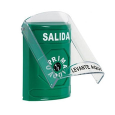 SS21A0XT-ES STI Green Indoor Only Flush or Surface w/ Horn Key-to-Reset Stopper Station with EXIT Label Spanish
