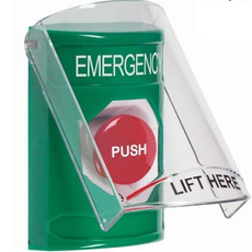 SS21A1EM-ES STI Green Indoor Only Flush or Surface w/ Horn Turn-to-Reset Stopper Station with EMERGENCY Label Spanish