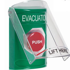 SS21A1EV-ES STI Green Indoor Only Flush or Surface w/ Horn Turn-to-Reset Stopper Station with EVACUATION Label Spanish