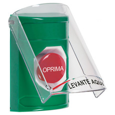 SS21A1NT-ES STI Green Indoor Only Flush or Surface w/ Horn Turn-to-Reset Stopper Station with No Text Label Spanish