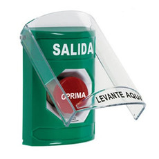 SS21A1XT-ES STI Green Indoor Only Flush or Surface w/ Horn Turn-to-Reset Stopper Station with EXIT Label Spanish
