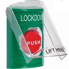 SS21A2LD-ES STI Green Indoor Only Flush or Surface w/ Horn Key-to-Reset (Illuminated) Stopper Station with LOCKDOWN Label Spanish