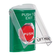 SS21A2PX-ES STI Green Indoor Only Flush or Surface w/ Horn Key-to-Reset (Illuminated) Stopper Station with PUSH TO EXIT Label Spanish