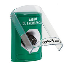 SS21A3EX-ES STI Green Indoor Only Flush or Surface w/ Horn Key-to-Activate Stopper Station with EMERGENCY EXIT Label Spanish