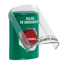 SS21A5EX-ES STI Green Indoor Only Flush or Surface w/ Horn Momentary (Illuminated) Stopper Station with EMERGENCY EXIT Label Spanish