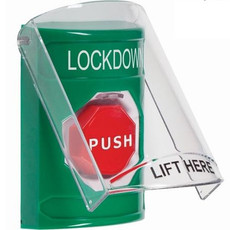 SS21A5LD-ES STI Green Indoor Only Flush or Surface w/ Horn Momentary (Illuminated) Stopper Station with LOCKDOWN Label Spanish