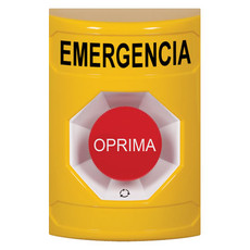 SS2201EM-ES STI Yellow No Cover Turn-to-Reset Stopper Station with EMERGENCY Label Spanish