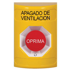 SS2201HV-ES STI Yellow No Cover Turn-to-Reset Stopper Station with HVAC SHUT DOWN Label Spanish