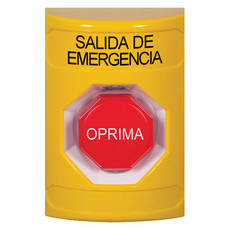 SS2202EX-ES STI Yellow No Cover Key-to-Reset (Illuminated) Stopper Station with EMERGENCY EXIT Label Spanish