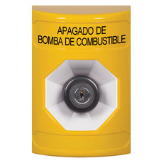 SS2203PS-ES STI Yellow No Cover Key-to-Activate Stopper Station with FUEL PUMP SHUT DOWN Label Spanish