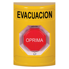 SS2209EV-ES STI Yellow No Cover Turn-to-Reset (Illuminated) Stopper Station with EVACUATION Label Spanish
