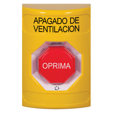 SS2209HV-ES STI Yellow No Cover Turn-to-Reset (Illuminated) Stopper Station with HVAC SHUT DOWN Label Spanish