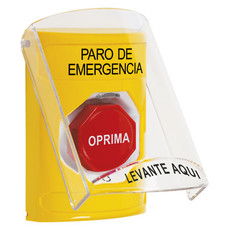SS2229ES-ES STI Yellow Indoor Only Flush or Surface Turn-to-Reset (Illuminated) Stopper Station with EMERGENCY STOP Label Spanish
