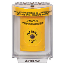 SS2230PS-ES STI Yellow Indoor/Outdoor Flush Key-to-Reset Stopper Station with FUEL PUMP SHUT DOWN Label Spanish