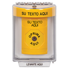 SS2230ZA-ES STI Yellow Indoor/Outdoor Flush Key-to-Reset Stopper Station with Non-Returnable Custom Text Label Spanish