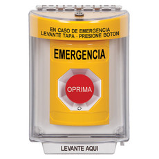 SS2231EM-ES STI Yellow Indoor/Outdoor Flush Turn-to-Reset Stopper Station with EMERGENCY Label Spanish