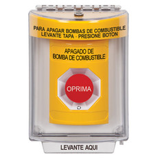 SS2231PS-ES STI Yellow Indoor/Outdoor Flush Turn-to-Reset Stopper Station with FUEL PUMP SHUT DOWN Label Spanish