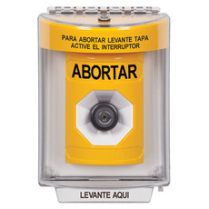 SS2233AB-ES STI Yellow Indoor/Outdoor Flush Key-to-Activate Stopper Station with ABORT Label Spanish