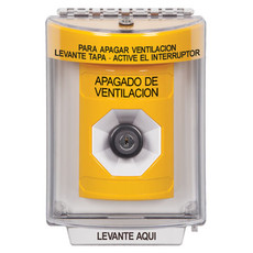 SS2233HV-ES STI Yellow Indoor/Outdoor Flush Key-to-Activate Stopper Station with HVAC SHUT DOWN Label Spanish