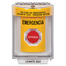 SS2234EM-ES STI Yellow Indoor/Outdoor Flush Momentary Stopper Station with EMERGENCY Label Spanish