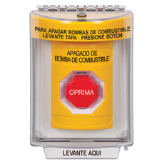 SS2235PS-ES STI Yellow Indoor/Outdoor Flush Momentary (Illuminated) Stopper Station with FUEL PUMP SHUT DOWN Label Spanish