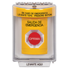 SS2241EX-ES STI Yellow Indoor/Outdoor Flush w/ Horn Turn-to-Reset Stopper Station with EMERGENCY EXIT Label Spanish