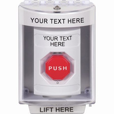SS2379ZA-EN STI White Indoor/Outdoor Surface Turn-to-Reset (Illuminated) Stopper Station with Non-Returnable Custom Text Label English