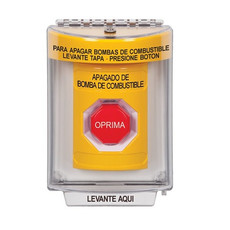 SS2242PS-ES STI Yellow Indoor/Outdoor Flush w/ Horn Key-to-Reset (Illuminated) Stopper Station with FUEL PUMP SHUT DOWN Label Spanish