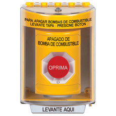 SS2271PS-ES STI Yellow Indoor/Outdoor Surface Turn-to-Reset Stopper Station with FUEL PUMP SHUT DOWN Label Spanish