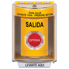 SS2271XT-ES STI Yellow Indoor/Outdoor Surface Turn-to-Reset Stopper Station with EXIT Label Spanish