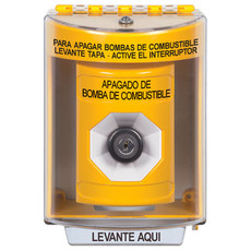 SS2273PS-ES STI Yellow Indoor/Outdoor Surface Key-to-Activate Stopper Station with FUEL PUMP SHUT DOWN Label Spanish