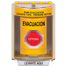 SS2275EV-ES STI Yellow Indoor/Outdoor Surface Momentary (Illuminated) Stopper Station with EVACUATION Label Spanish