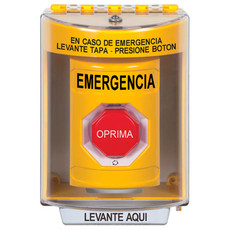 SS2279EM-ES STI Yellow Indoor/Outdoor Surface Turn-to-Reset (Illuminated) Stopper Station with EMERGENCY Label Spanish