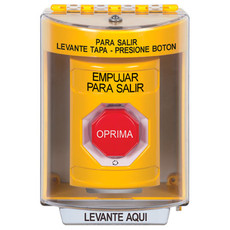 SS2279PX-ES STI Yellow Indoor/Outdoor Surface Turn-to-Reset (Illuminated) Stopper Station with PUSH TO EXIT Label Spanish