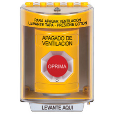 SS2281HV-ES STI Yellow Indoor/Outdoor Surface w/ Horn Turn-to-Reset Stopper Station with HVAC SHUT DOWN Label Spanish