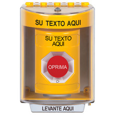 SS2281ZA-ES STI Yellow Indoor/Outdoor Surface w/ Horn Turn-to-Reset Stopper Station with Non-Returnable Custom Text Label Spanish