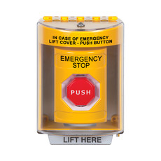SS2282ES-ES STI Yellow Indoor/Outdoor Surface w/ Horn Key-to-Reset (Illuminated) Stopper Station with EMERGENCY STOP Label Spanish