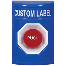 SS2404ZA-EN STI Blue No Cover Momentary Stopper Station with Non-Returnable Custom Text Label English