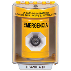 SS2283EM-ES STI Yellow Indoor/Outdoor Surface w/ Horn Key-to-Activate Stopper Station with EMERGENCY Label Spanish