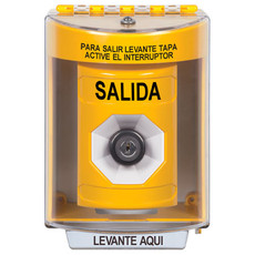 SS2283XT-ES STI Yellow Indoor/Outdoor Surface w/ Horn Key-to-Activate Stopper Station with EXIT Label Spanish