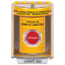 SS2284PS-ES STI Yellow Indoor/Outdoor Surface w/ Horn Momentary Stopper Station with FUEL PUMP SHUT DOWN Label Spanish