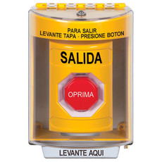 SS2288XT-ES STI Yellow Indoor/Outdoor Surface w/ Horn Pneumatic (Illuminated) Stopper Station with EXIT Label Spanish