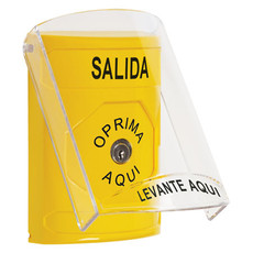 SS22A0XT-ES STI Yellow Indoor Only Flush or Surface w/ Horn Key-to-Reset Stopper Station with EXIT Label Spanish