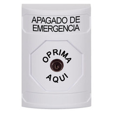 SS2300PO-ES STI White No Cover Key-to-Reset Stopper Station with EMERGENCY POWER OFF Label Spanish