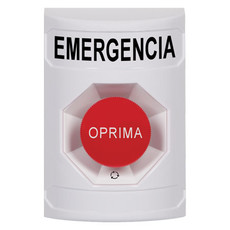 SS2301EM-ES STI White No Cover Turn-to-Reset Stopper Station with EMERGENCY Label Spanish