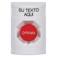 SS2301ZA-ES STI White No Cover Turn-to-Reset Stopper Station with Non-Returnable Custom Text Label Spanish