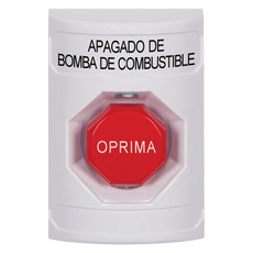 SS2302PS-ES STI White No Cover Key-to-Reset (Illuminated) Stopper Station with FUEL PUMP SHUT DOWN Label Spanish