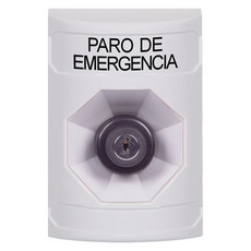 SS2303ES-ES STI White No Cover Key-to-Activate Stopper Station with EMERGENCY STOP Label Spanish