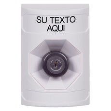 SS2303ZA-ES STI White No Cover Key-to-Activate Stopper Station with Non-Returnable Custom Text Label Spanish