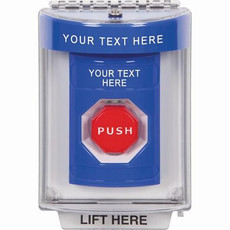 SS2442ZA-EN STI Blue Indoor/Outdoor Flush w/ Horn Key-to-Reset (Illuminated) Stopper Station with Non-Returnable Custom Text Label English